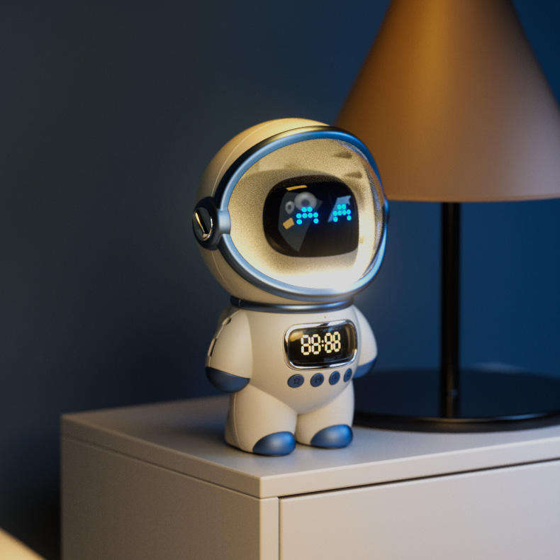Intelligent astronaut, featuring AI intelligent voice, Bluetooth speaker, clock alarm, speaker, and night light functions.