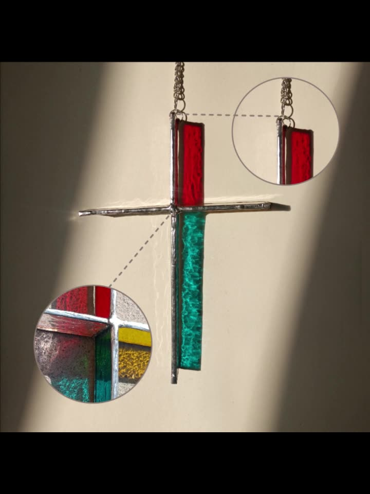 Colored glass three-dimensional cross