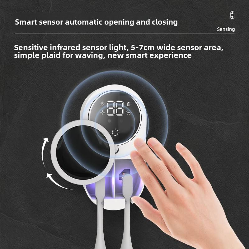 Wall-mounted double-person toothbrush ultraviolet intelligent sterilization and disinfection device