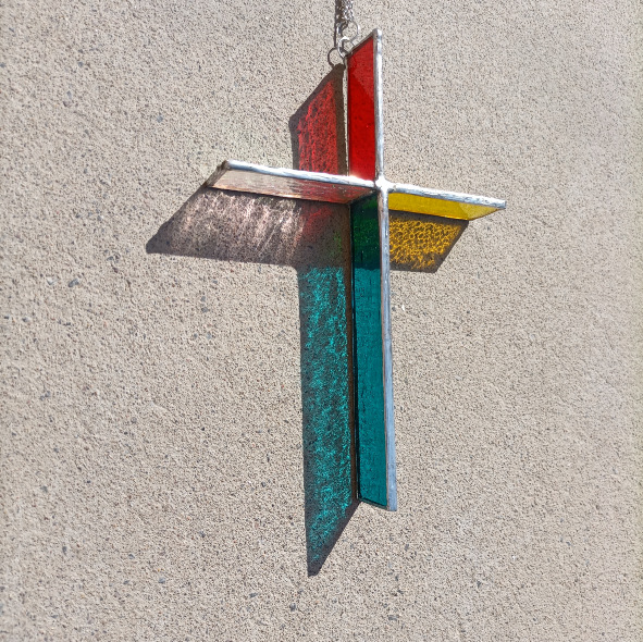 Colored glass three-dimensional cross