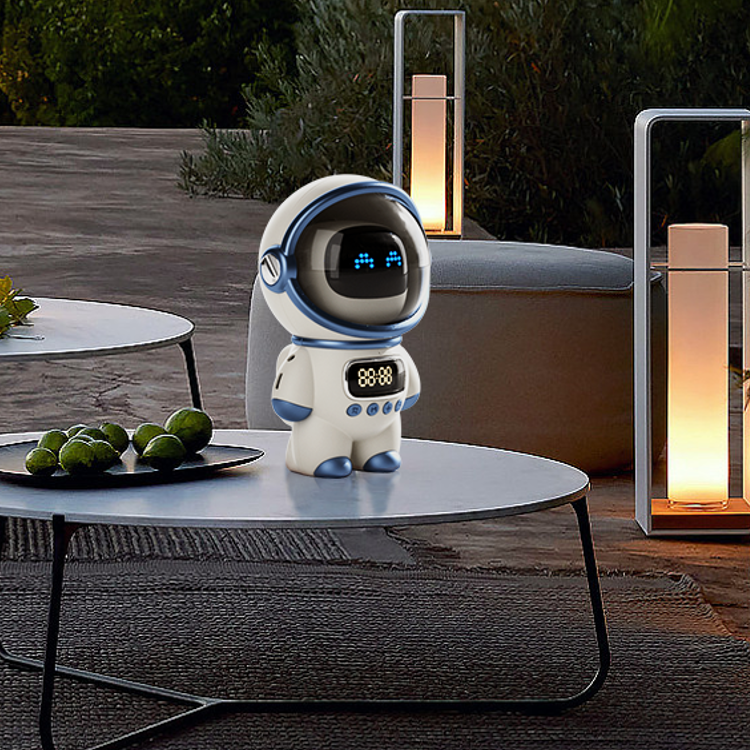Intelligent astronaut, featuring AI intelligent voice, Bluetooth speaker, clock alarm, speaker, and night light functions.