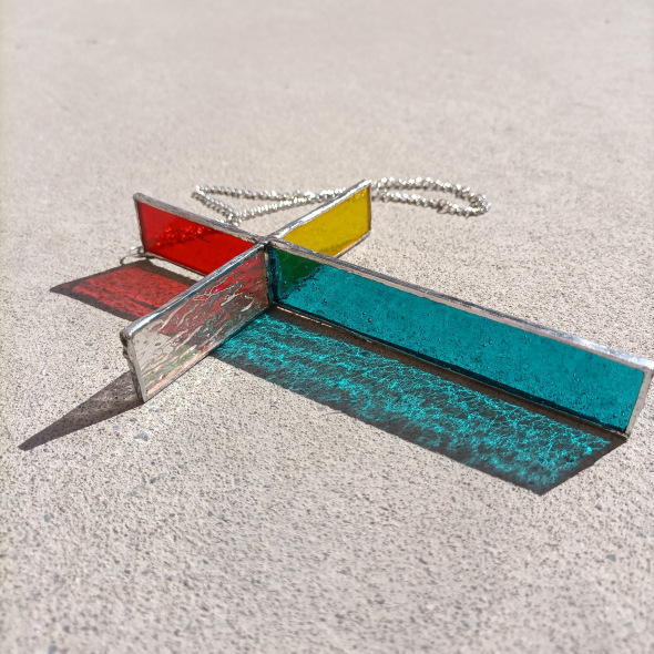 Colored glass three-dimensional cross