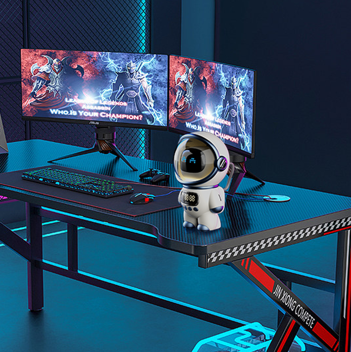 Intelligent astronaut, featuring AI intelligent voice, Bluetooth speaker, clock alarm, speaker, and night light functions.