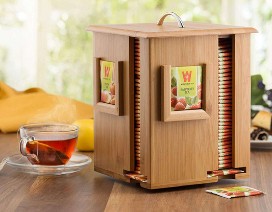 360-degree rotating multi-functional tea bag and coffee bag storage box