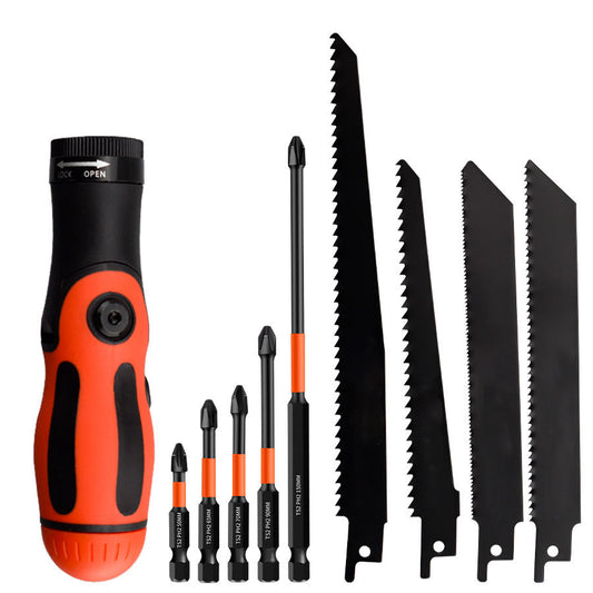 Portable household multi-functional drill bit and saw tool set