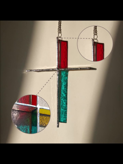 Colored glass three-dimensional cross