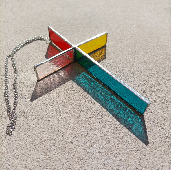 Colored glass three-dimensional cross