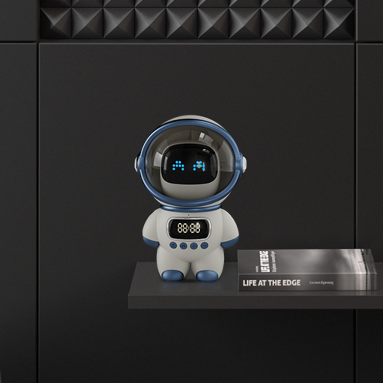 Intelligent astronaut, featuring AI intelligent voice, Bluetooth speaker, clock alarm, speaker, and night light functions.