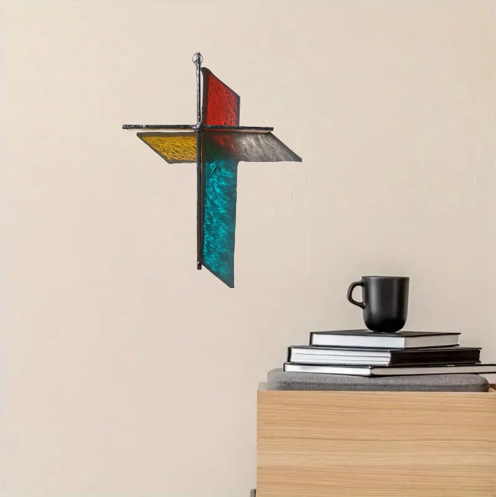 Colored glass three-dimensional cross