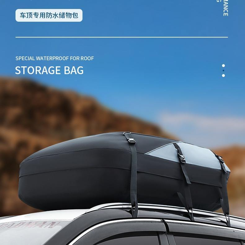 The luggage bag on the roof of the car