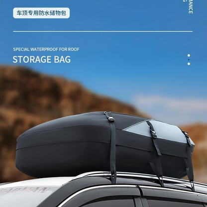 The luggage bag on the roof of the car