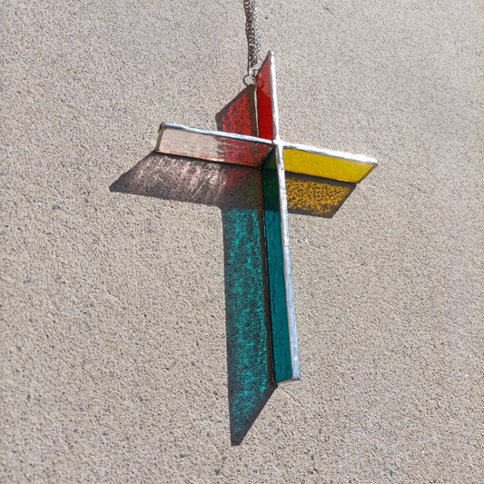 Colored glass three-dimensional cross